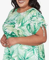 Alfred Dunner Plus Rise and Shine Monotone Tropical Leaf Top