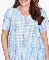 Alfred Dunner Plus St. Thomas Textured Brushstroke Short Sleeve Top
