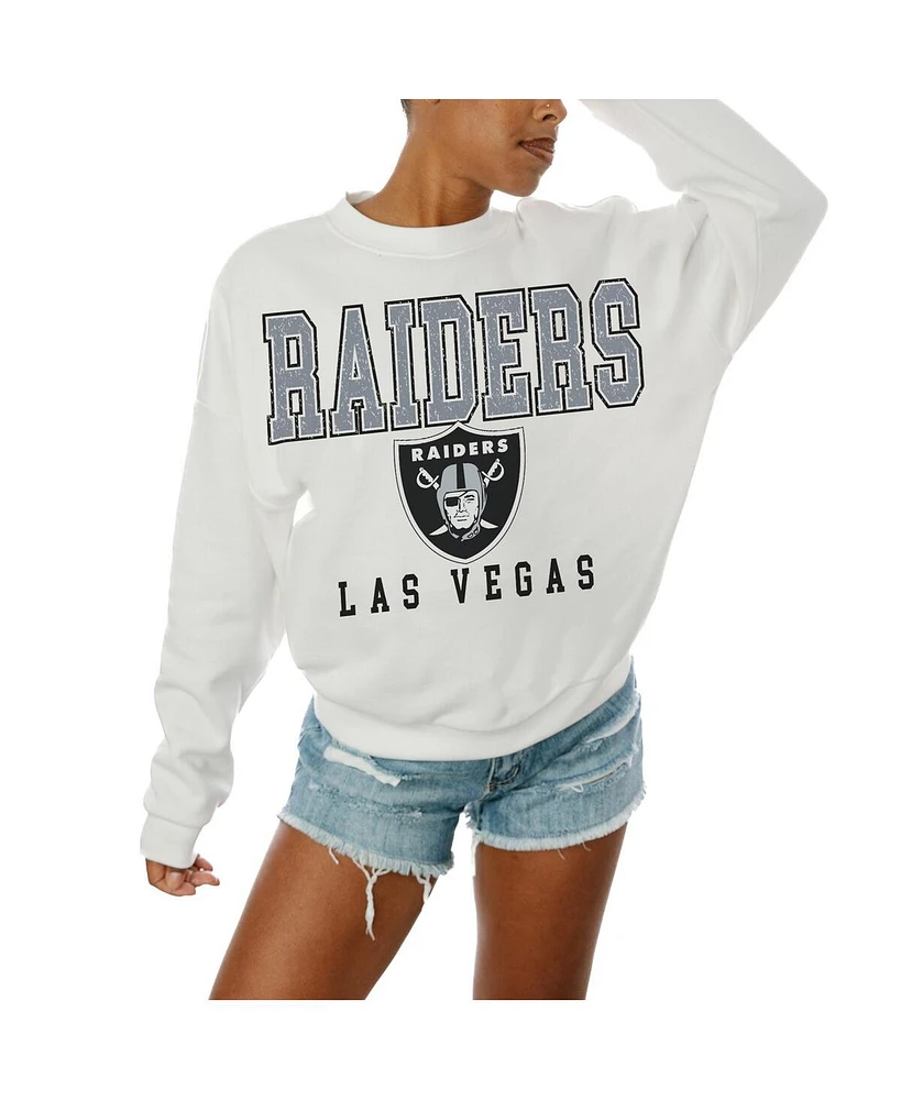 Gameday Couture Women's White Las Vegas Raiders Sunday Drives Oversized Crewneck Pullover Sweatshirt