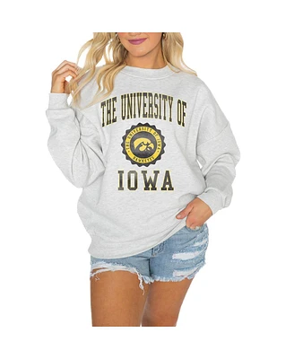 Gameday Couture Women's Steel Iowa Hawkeyes Good Vibes Premium Fleece Drop Shoulder Pullover Sweatshirt