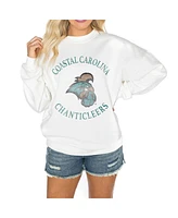 Gameday Couture Women's White Coastal Carolina Chanticleers Good Vibes Premium Fleece Drop Shoulder Pullover Sweatshirt