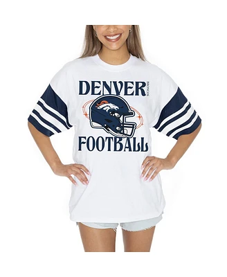 Gameday Couture Women's White Denver Broncos Vintage Look Contrast Mesh Striped Raglan T-Shirt