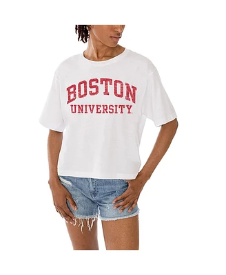 Gameday Couture Women's White Boston University Claim To Fame Boxy Cropped T-Shirt