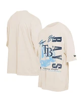 New Era Men's Cream Tampa Bay Rays Cooperstown Collection Oversized Throwback Distressed T-Shirt