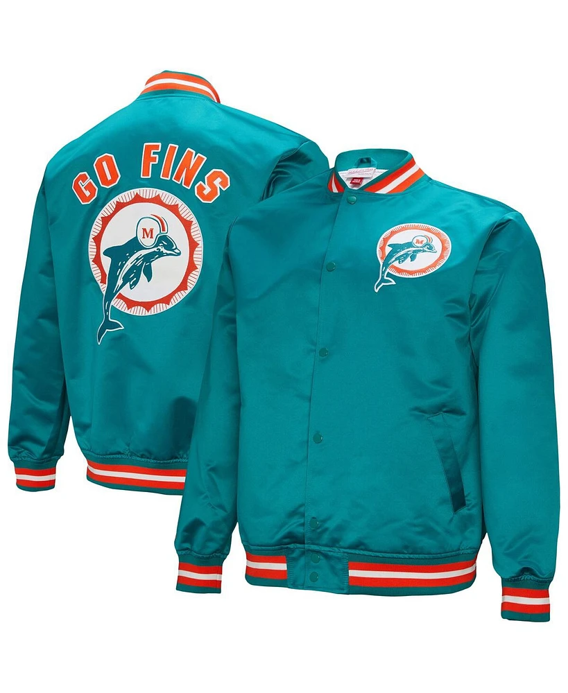 Mitchell & Ness Men's Aqua Miami Dolphins Double Down Satin Full-Snap Jacket