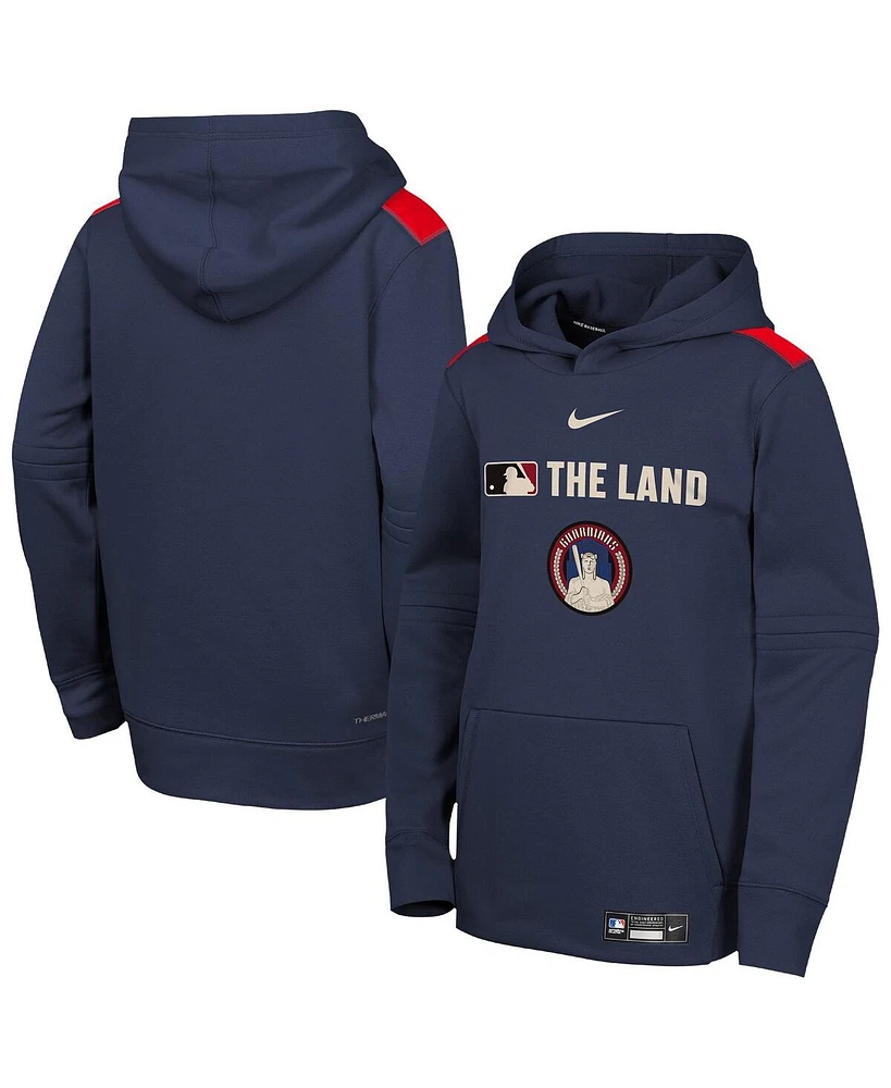 Nike Big Boys and Girls Navy Cleveland Guardians City Connect Authentic Collection Performance Pullover Hoodie