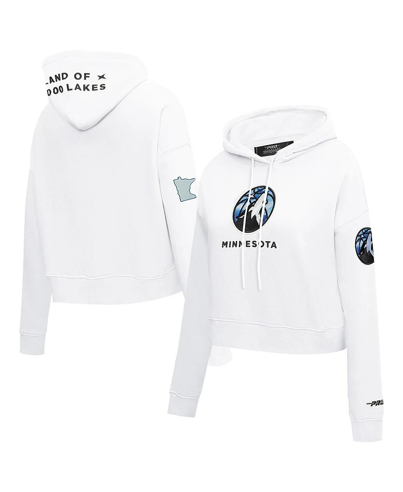 Pro Standard Women's White Minnesota Timberwolves 2024/25 City Edition Chenille Applique Cropped Pullover Hoodie