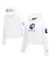 Pro Standard Women's White Minnesota Timberwolves 2024/25 City Edition Chenille Applique Cropped Pullover Hoodie