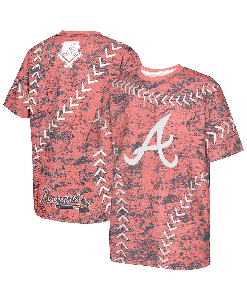 Outerstuff Big Boys and Girls Red Atlanta Braves Slide Score Bold T-Shirt