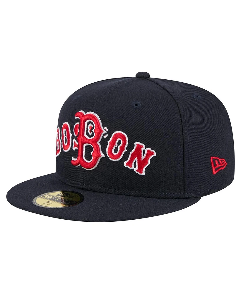 New Era Men's Navy Boston Red Sox Overlap 59FIFTY Fitted Hat
