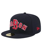 New Era Men's Navy Boston Red Sox Overlap 59FIFTY Fitted Hat