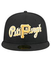 New Era Men's Black Pittsburgh Pirates Overlap 59FIFTY Fitted Hat