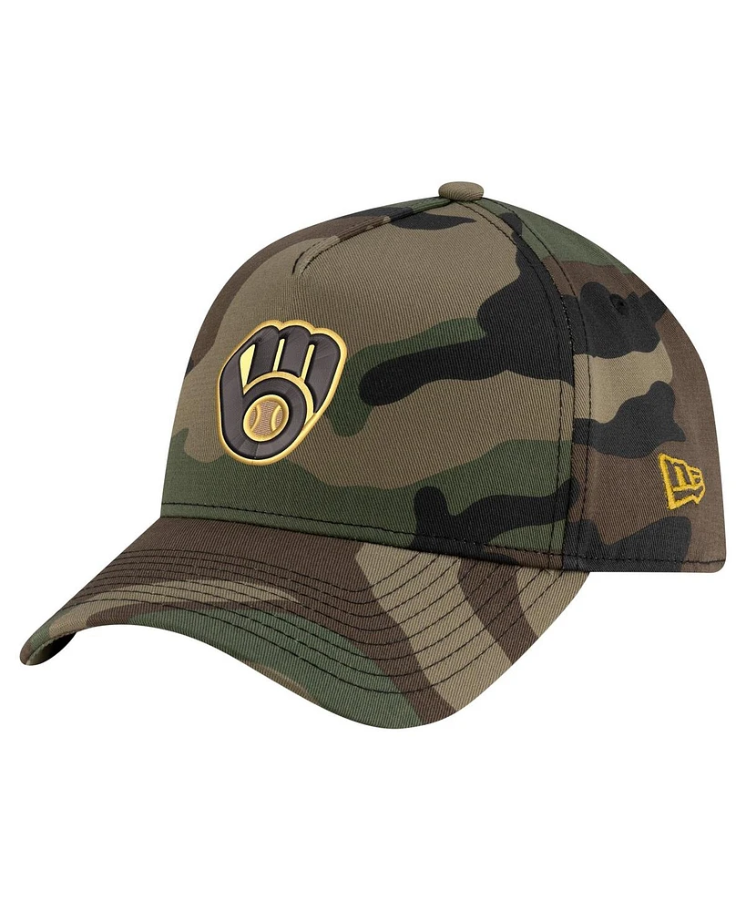 New Era Men's Camo Milwaukee Brewers Woodland Team Pop 9FORTY A-Frame Adjustable Hat