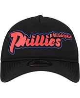 New Era Men's Black Philadelphia Phillies Retro Bold A-Frame Trucker 9FORTY Adjustable Hat