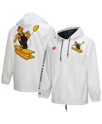 Mitchell & Ness Men's White Pittsburgh Steelers Vintage Logo Coaches Full-Snap Hoodie Jacket