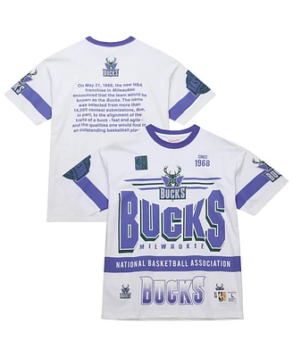 Mitchell & Ness Men's and Women's White Milwaukee Bucks Hardwood Classics Vintage Team Origins Premium T-Shirt