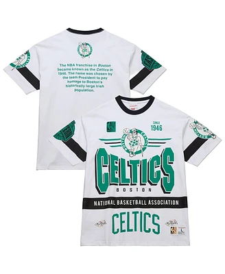 Mitchell & Ness Men's and Women's White Boston Celtics Hardwood Classics Vintage Team Origins Premium T-Shirt