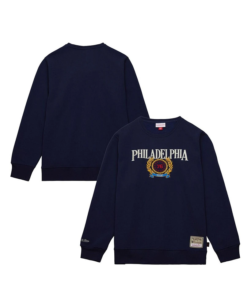 Mitchell & Ness Men's Navy Philadelphia 76ers Hardwood Classics Collegiate Fleece Pullover Sweatshirt
