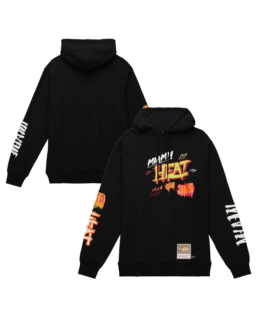 Mitchell & Ness Men's Black Miami Heat Hardwood Classics Slap Sticker Pullover Hoodie