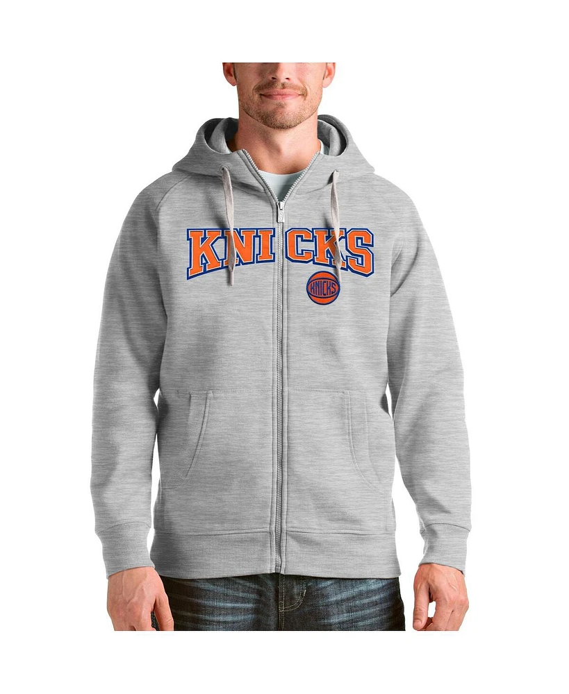 Antigua Men's Heathered Gray New York Knicks Victory Full-Zip Hoodie