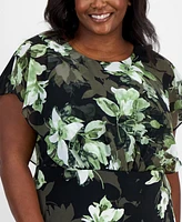 Connected Plus Printed Blouson Midi Dress