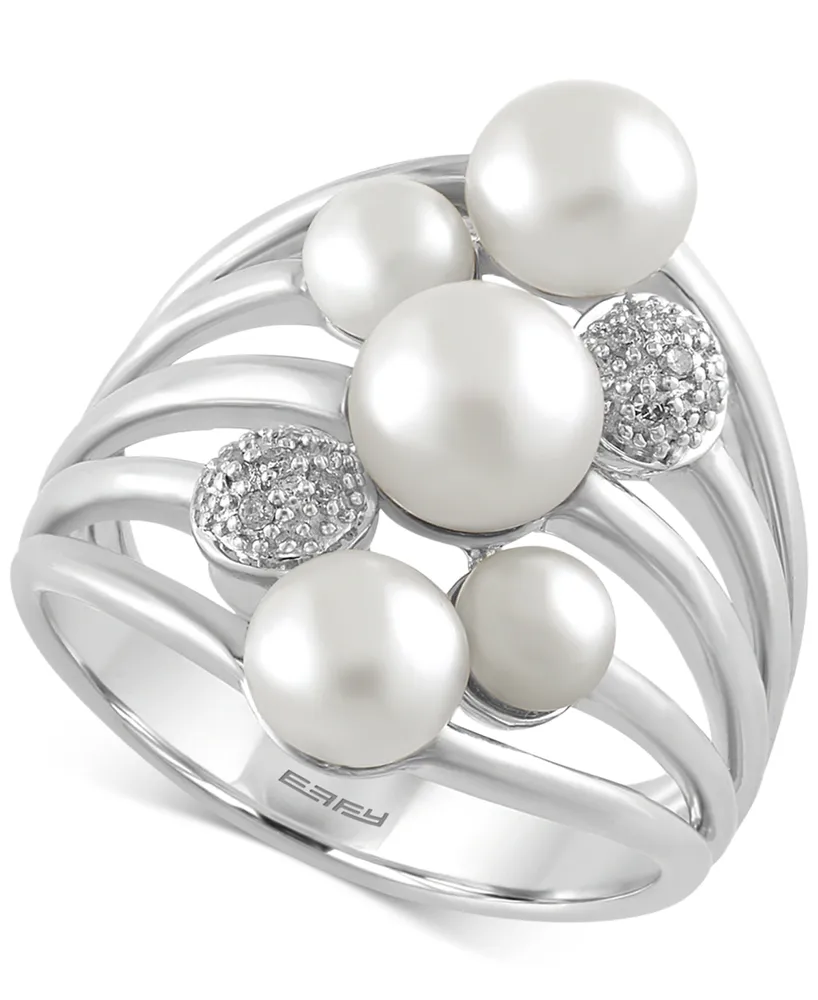 Effy Cultured Freshwater Pearl (4mm-6.5mm) and Diamond Accent Ring in Sterling Silver