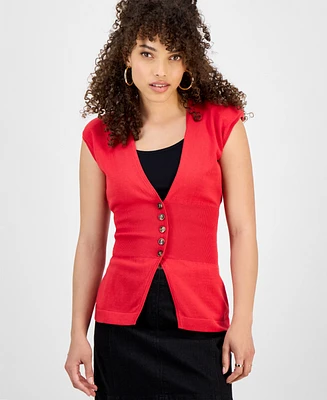 East On Rodeo Women's Sleeveless Button-Front Knit Vest