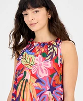 Robbie Bee Petite Printed Tie-Shoulder Mesh Dress