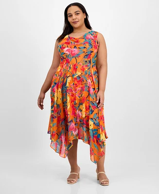 Robbie Bee Plus Cowl-Neck Sleeveless Handkerchief-Hem Dress
