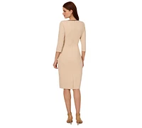 Adrianna Papell Women's Tipped Tie-Front 3/4-Sleeve Dress