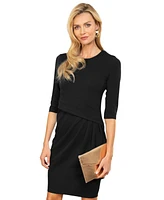 HotSquash London Women's Pleat Waist Dress with 3/4 Sleeves