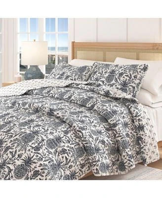 Linery Co. Cotton Stitched Reversible Coastal 3 Piece Quilt Sham Set