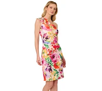 Adrianna Papell Women's Floral-Print One-Shoulder Pleated Dress