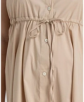 Pietro Brunelli Maternity Poplin Nursing Friendly Button-Front Drawstring Viola Shirt Dress