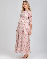 Pietro Brunelli Maternity Maternity Floral Print Sheer Sleeve Occasion Chiffon Maxi Jasmine Dress