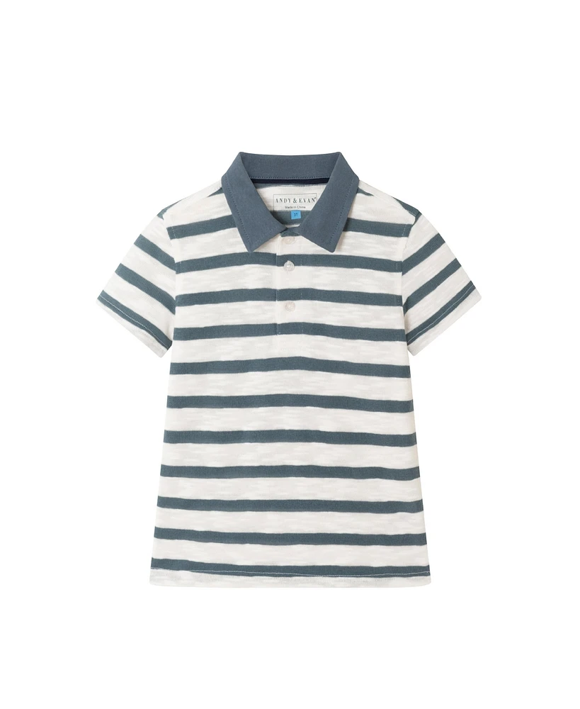 Andy & Evan Toddler Boys Toddler/Child Navy Striped Textured Polo