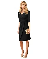 HotSquash London Women's Faux-Wrap Formal Dress with Sleeves