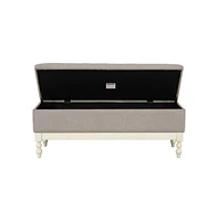 Tufted upholstered storage bench with soft-close lid, interior storage, and antique cream wood legs, perfect for bedrooms or entryways-The Pop Home