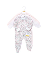 Hudson Baby Baby Girls Hudson Cotton Sleep and Play, Outline Floral Soft Pink