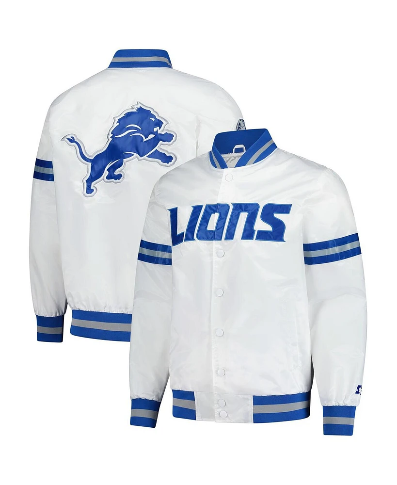 Starter Men's White Detroit Lions Scout Full-Snap Varsity Jacket