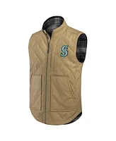 Darius Rucker Collection by Fanatics Men's Tan/Charcoal Seattle Mariners Reversible Canvas Plaid Patch Full-Zip Vest