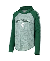 G-iii 4Her by Carl Banks Women's Green Michigan State Spartans Underdog Bling Raglan Long Sleeve Hoodie T-Shirt