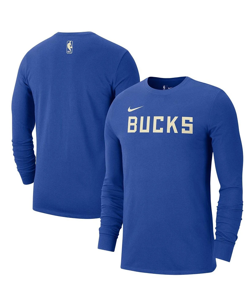 Nike Men's Royal Milwaukee Bucks 2024/25 City Edition Essential Logo Long Sleeve T-Shirt