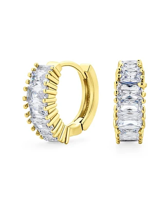 Bling Jewelry Cz Emerald Cut Milgrain Edge Cubic Zirconia Mini Hoop Huggie Earrings Yellow Gold Plated 0.5 Inch Diameter