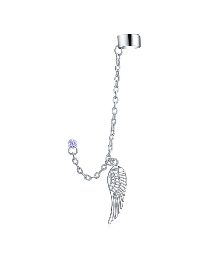 Bling Jewelry Trendy Pink Purple Black Guardian Angel Wing Feather Cartilage Ear Lobe Helix Warp Chain Cuff Earring Crystal Stud Stainless Steel