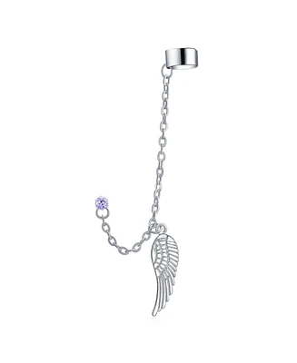 Bling Jewelry Trendy Pink Purple Black Guardian Angel Wing Feather Cartilage Ear Lobe Helix Warp Chain Cuff Earring Crystal Stud Stainless Steel