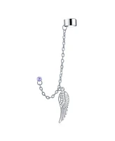Bling Jewelry Trendy Pink Purple Black Guardian Angel Wing Feather Cartilage Ear Lobe Helix Warp Chain Cuff Earring Crystal Stud Stainless Steel