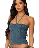 Edikted Women's Jagger Denim Halter Top