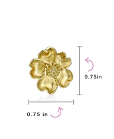 Bling Jewelry Heart Petals Flower Cubic Zirconia Cz Clip On Earrings Non Pierced Ears Matte Gold Plated Brass