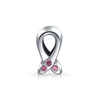 Bling Jewelry Empowering Pink Ribbon Breast Cancer Survivor 3 Cz Cubic Zirconia Charm Bead .925 Sterling Silver